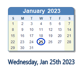 January 25, 2023 calendar