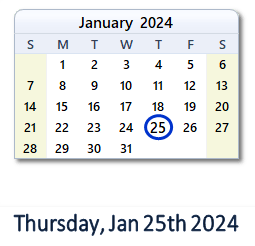 January 25, 2024 calendar