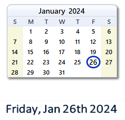 January 26, 2024 calendar