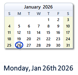 26 January 2026 calendar
