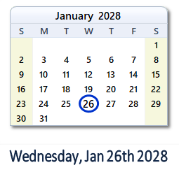 January 26, 2028 calendar