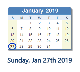 January 27, 2019 calendar