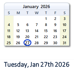 27 January 2026 calendar