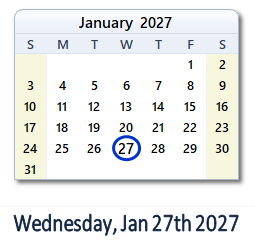 January 27, 2027 calendar