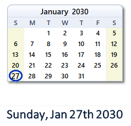 January 27, 2030 calendar