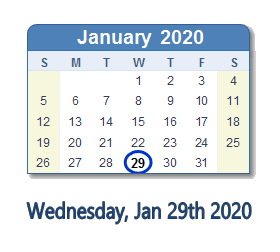 January 29, 2020 calendar