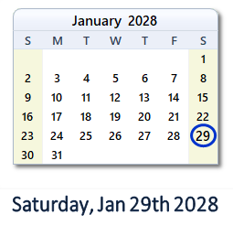 January 29, 2028 calendar