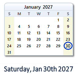 January 30, 2027 calendar