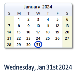 31 January 2024 calendar