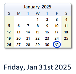 January 31, 2025 calendar