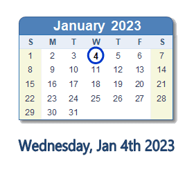 January 4, 2023 calendar