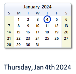 January 4, 2024 calendar