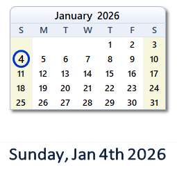 January 4, 2026 calendar