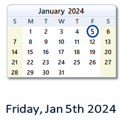 5 January 2024 calendar