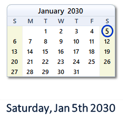 January 5, 2030 calendar