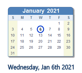 January 6, 2021 calendar