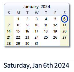 6 January 2024 calendar