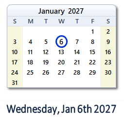 6 January 2027 calendar
