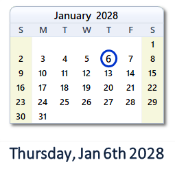 January 6, 2028 calendar