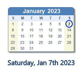 January 7, 2023 calendar
