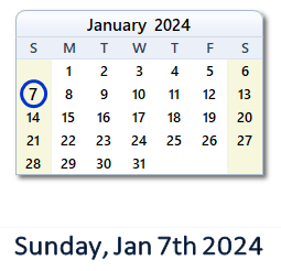 7 January 2024 calendar