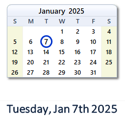 January 7, 2025 calendar