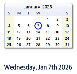 7 January 2026 calendar