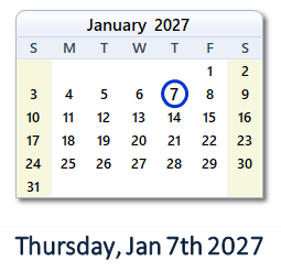 January 7, 2027 calendar