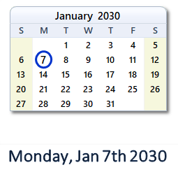 January 7, 2030 calendar
