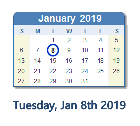 January 8, 2019 calendar