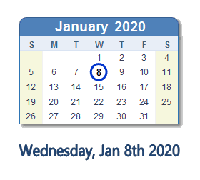January 8, 2020 calendar