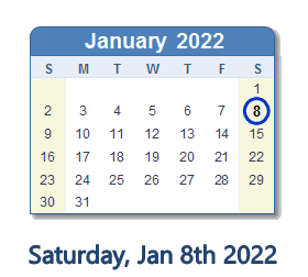 January 8, 2022 calendar