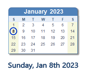 January 8, 2023 calendar