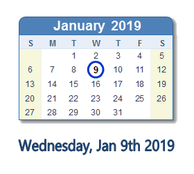 January 9, 2019 calendar