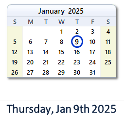 January 9, 2025 calendar