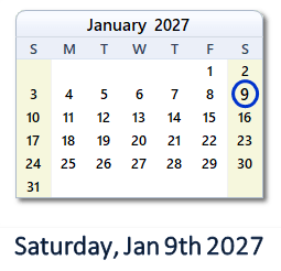 January 9, 2027 calendar