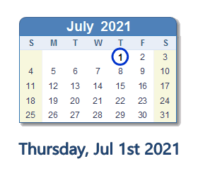 July 1, 2021 calendar