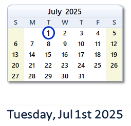 July 1, 2025 calendar