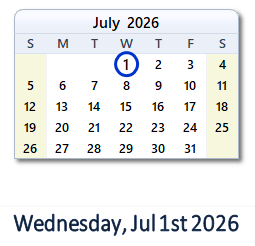 July 1, 2026 calendar