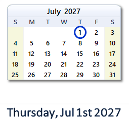 July 1, 2027 calendar