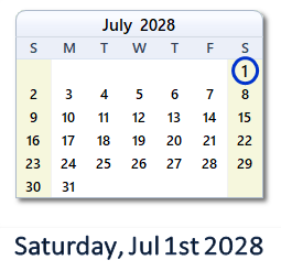 July 1, 2028 calendar