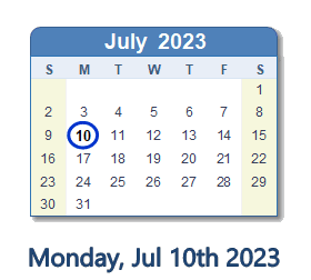 July 10, 2023 calendar