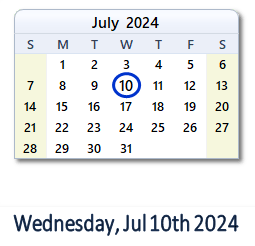 10 July 2024 calendar