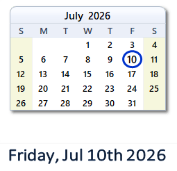 July 10, 2026 calendar