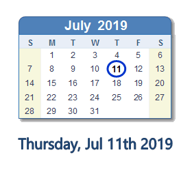 July 11, 2019 calendar