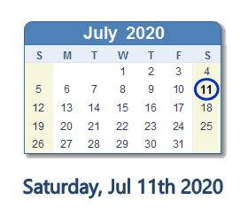July 11, 2020 calendar