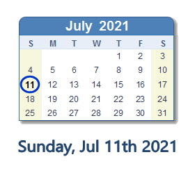 11 July 2021 calendar