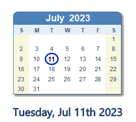 July 11, 2023 calendar