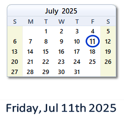 11 July 2025 calendar