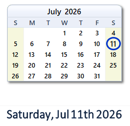 July 11, 2026 calendar